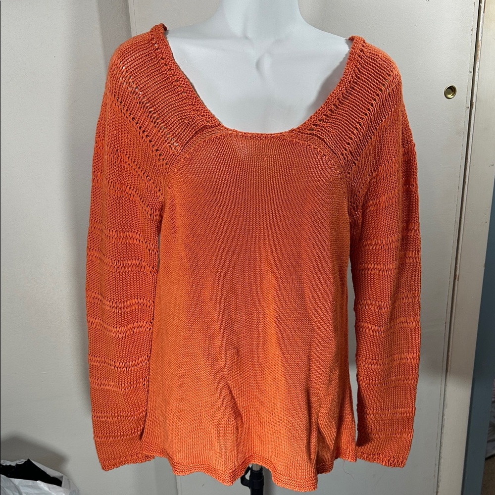 Pumpkin Orange open knit Women's Sweater ALPHA STUDIO linen Curcuma Giro Italy